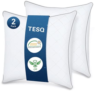 TESQ Oreiller 60x60 cm Lot de 2, Qualité Hôtelière de Luxe Oreiller Lot de 2 Oreillers Confort Moelleux, Respirant et Hypoallergénique Certifié Oeko-TEX, Adapté à Toutes Les Positions de Sommeil