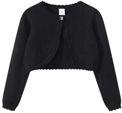 KISLOVE Kofta för flickor, stickad långärmad jacka i bomull, en knapp, bolero, sweatshirt, bröllop, festklänning, kappa, stickade kläder för 1-14 år, Svart, 11-12 År