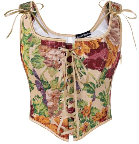 SCARLET DARKNESS Corset Renaissance haut pour femme, corsage gilet vintage à imprimé floral, 42