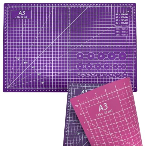 Snadi - Base da Taglio Professionale A3 Rosa e Lilla | Ideale per Patchwork, Cucito e Fai-da-te | Autorigenerante | 45x30 cm | 2 Colori per Maggiore Visibilità