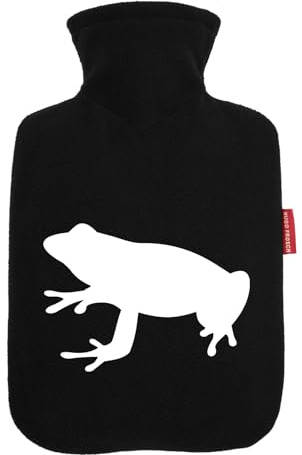 Huuraa Wärmflasche Frosch Kröte Silhouette Geschenk 1,8 Liter Black Classic Veloursbezug Frosch Kröte Präsent