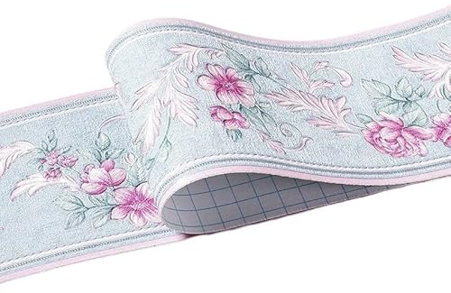 Cenefa Adhesiva Para Pared Línea de la cintura Etiqueta pared Cocina Cintura Baño Inodoro Impermeable Autoadhesivo PVC Papel tapiz Borde Floral(C)