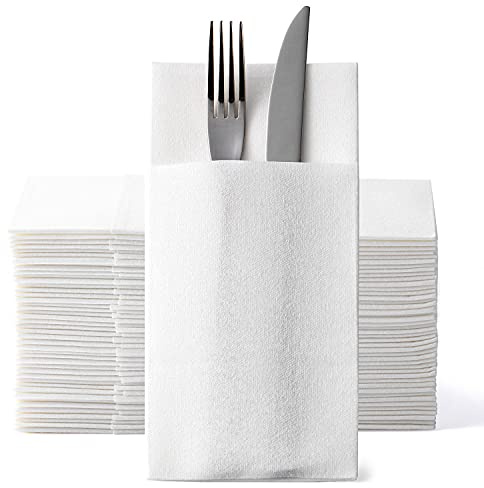100 PCS Einweg Besteckservietten Weiß, Air Laid Stoffähnlich Servietten Vorgefaltet Bestecktasche Für Hochzeit Premium QUALITÄT,43x30