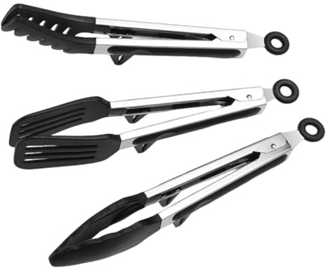 Küchenzange Kochen | Grillzangen Hitzebeständig silikonspitzen | Servierzange 3er set - Silikon Edelstahl 25–27 cm Kratzfest Langlebig Sicher | grillbuffé catering utomhus | terrass Garten Camp
