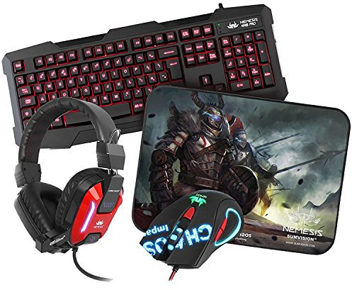 Kane Pro Edition 4 in 1 Chaos Pack - LED Gaming Keyboard, Headset, Headphone & Mouse Mat Pad