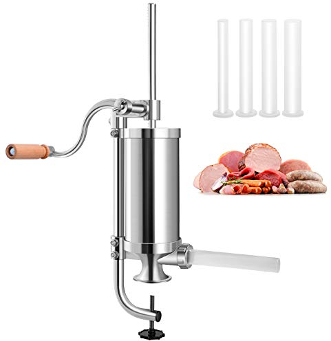 GOPLUS 1,5L Insaccatrice Manuale Insaccatrice per Salsicce Macchina per Salsiccia in Acciaio Inossidabile Imbuti Insaccatori con 4 tubi di Riempimento