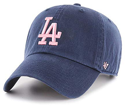 47 MLB Moss Pink Clean Up Adjustable Hat Cap, Adult One Size, Los Angeles Dodgers Navy Pink, One size
