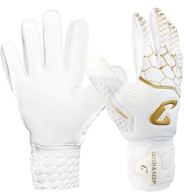 CATCH & KEEP® Kralle Junior Pro - Kinder Torwarthandschuhe - Premium Torhüterhandschuhe für Kinder - Tormannhandschuhe mit extra starkem Grip (Version 3.0 - Gold/Weiß, 3)
