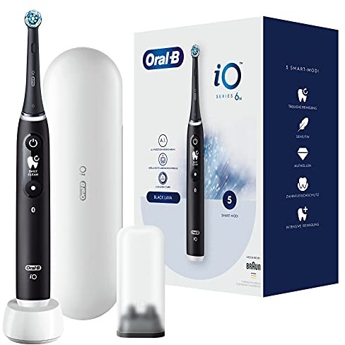 Oral-B iO Series 6 Electric Toothbrush/Electric Toothbrush, 5 Cleaning Modes for Dental Care, Magnetic Technology, Display & Travel Case, Gift Man/Women, Designed by Braun, Black Lava