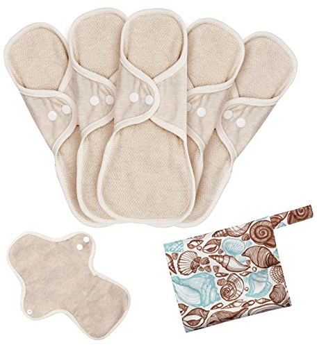 MQUPIN Wiederverwendbare Damenbinden aus Bio-Baumwolle, 5 Stück Reusable Cotton Pads Waschbare Slipeinlagen, Waschbar Damenbinden für Menstruation, Auslaufsicheres Design, Geeignet für alle Frauen