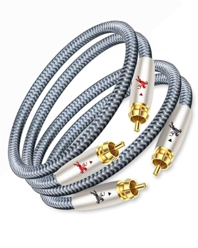 Impeto Premium 2RCA Audio Cable, Dual Male to Male, 1.5m(4.9ft), 24K Gold-Plated, OFC, for Turntable/Amp/Speaker/Audio