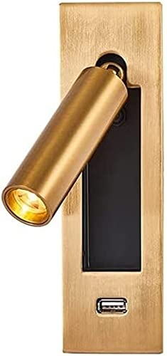 GLWO Lampada da lettura minimalista nordica da comodino Lampada da incasso a LED cablata con porta di ricarica USB Faretto da parete regolabile for testiera Hotel Engineering Apparecchio di illuminazi