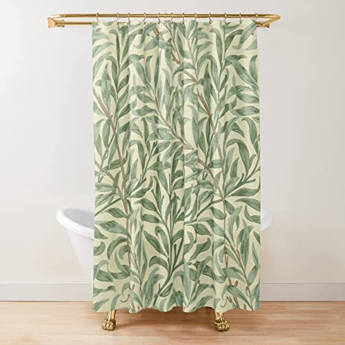 DOCPPE William Morris Duschvorhang,Grünes Duschvorhang-Set für Badezimmer, Schwerer Stoff, dekorativer Badvorhang, waschbarer Vorhang mit 12 Haken, 175 x 220 cm (69 x 87 Zoll)