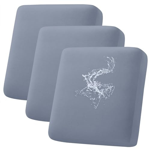 hyha Waterproof Couch Cushion Covers, Stretch Sofa Couch Seat Slipcover for Dog Washable, Non-Slip Waterproof Outdoor Cushion Covers for Patio Furniture Replacement (3 Pieces, Grey)