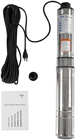 Deep Well Submersible Pump, 0.5HP 110V/60Hz, 16GPM 157 ft Head, with 49ft Cable, 3.85 in Stainless Steel Water Pumps for Industrial, Irrigation, Home Use