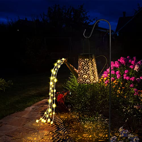 GuKKK Solar Gießkanne mit Solarlampen für Außen, Solarlampen für Außen Garten LED Lichter, Solar Gartendeko Modern Stil, Solar Lichterketten Aussen, Star Shower Garten Leuchten mit Halterung (Fächer)