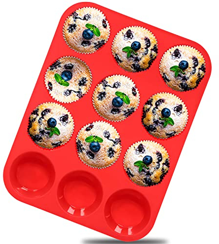 Anaeat Silikon-Muffinform - normales Muffinblech für 12 Tassen, antihaftbeschichtete Backformen für Muffin-Kuchen, Cupcakes, Schokolade, Brot und Desserts, einfach zum Herausnehmen