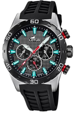 LOTUS Reloj Hombre Analógico de Caucho Negro