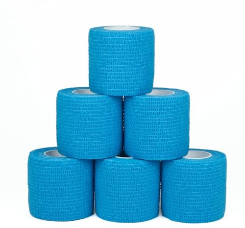 Rehband Athletic Cohesive Tape, self-Adhesive Bandage for Humans and Animals, Wound Dressing, Fixation Bandage, Elastic self-Adhesive Bandage, Colour:Light Blue, Size:6 Rolls (Width 5.0cm)