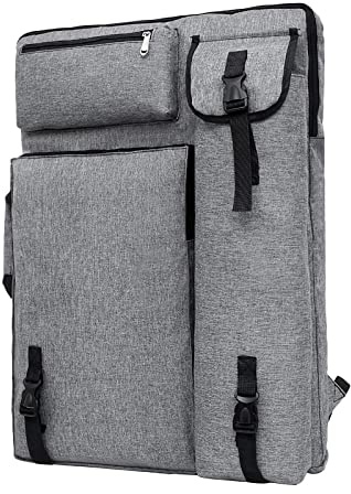 A2 Artist Portfolio Bag Case Waterproof Painting Drawing Board Backpack Large Art Sketch Board Bag Portable Students Art Carrying Storage Tote Bag Artwork Folder Case Bag for Palette Sketchbook Brush