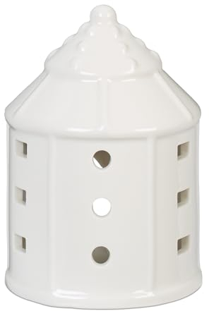 Relaxdays Casetta Portacandele in Ceramica, Casa Luminosa Porta-Tealight, per 1 Candelina, HxD: 10,5 x 7,5 cm, Bianco