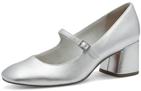 MARCO TOZZI Damen Mary Janes mit Riemen mit Blockabsatz, Silber (Silver), 39 EU