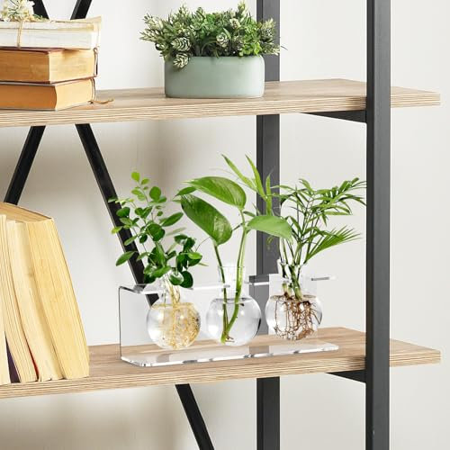 THYGIFTREE 3 Glasvase Hängevase Blumenvase Kleine Vasen für Tischdeko mit Acryl Tablett, Modern Glas Reagenzgläser Tischvase Propagation Station Hydroponic für Büro Haus Garten Dekor