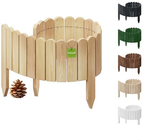 Floranica Rollborder Flexibler Holzzaun 100 x 30 cm Natur Beeteinfassung Deko für Gartenzaun Rasenkante Umzäunung Gartenzaun für Rasenflächen Hochbeete für Garten