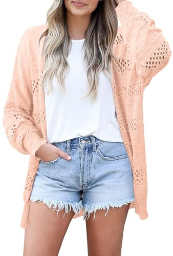Womens Crochet Cardigan Long Sleeve Solid Sweaters Kimonos Boho Beach Coverups Oversized Open Front Outwear Trendy