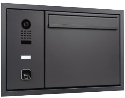 Hello Briefkasten mit DoorBird D1100E IP-Video-Sprechanlage und ekey sLine Fingerprint – Smarter Briefkasten, Öffnung per Finger, Unterputz, Unterputzmontage, Edelstahl, matt anthrazitgrau RAL 7016