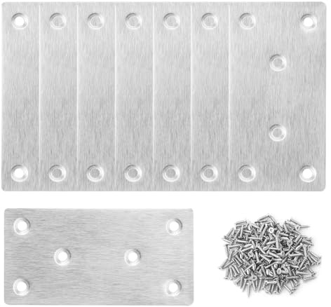 8 Pcs Flat Brackets for Wood, 80 × 40 mm Heavy Duty Stainless Steel Mending Plates, Joining Bracket Wood Connectors for Furniture Corner with Screws
