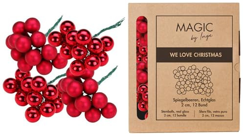 Weihnachtskugeln am Draht Glas 2cm x 144 Stück - Spiegelbeeren matt & glänzend - kleine Dekokugeln für Weihnachten - Mini Christbaumschmuck & Weihnachtsdeko - Ochsenblut
