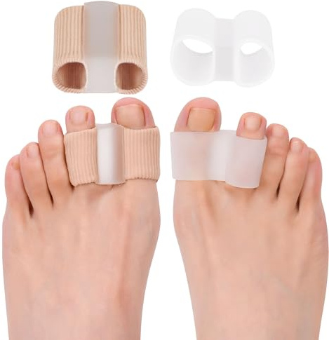 DYKOOK 4PCS (2S Nylon+2Gel) Gel Toe Separators Bunion Corrector Big Toe Straightener with 2 Loops be Made of Elastic Fabric & Gel Toe Corrector Bunion Support Pad for Hallux Valgus Foot Pain,Corns