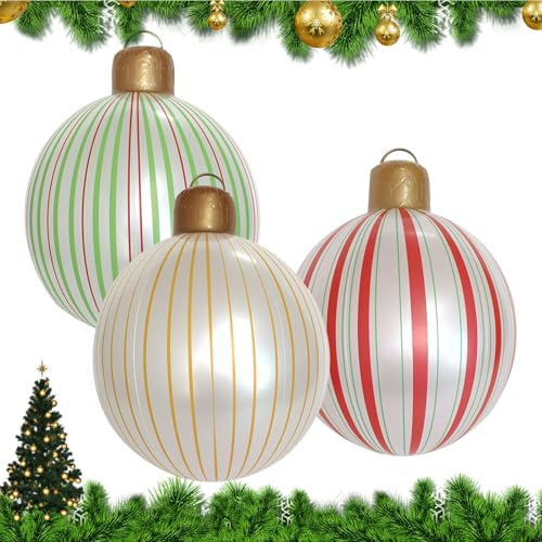 Große Weihnachtskugeln – 40 cm große Weihnachtskugeln für den Außenbereich, gestreift, aufblasbar, PVC-Dekoration für, Innenbereich, Garten, Outdoor, Terrasse, Rasen, Urlaub, Hof