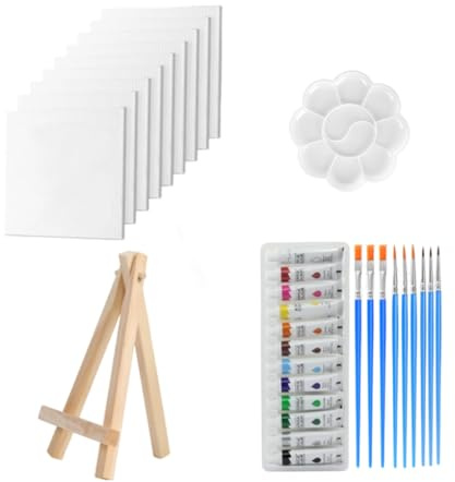 Mini Canvas and Easel,1 Set Mini Canvas and Paint Set, Small Canvases for Painting for Art Projects, DIY, Wedding Decor, Tabletop Art and Handicrafts