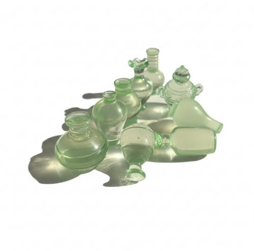 Juego de botellas de resina en miniatura, verde translúcido, accesorios decorativos para casa de muñecas, botellas de poción, 9 piezas