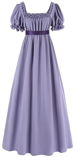 Fiamll Regency Robe empire violette pour femme - Robe de bal victorienne avec ruban en satin - Robe du 19ème siècle pour fête du thé