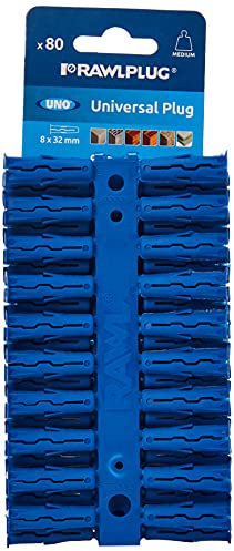 Rawlplug Uno Universal Contract Wallplug 8 mm Blue | Rawl Plugs for Plasterboard, Masonry, Brick, Concrete | Solid Wall Plug Anti Rotation Features | Plasterboard Fixings Plug Pack of 80,R-U1-BLU-80-C