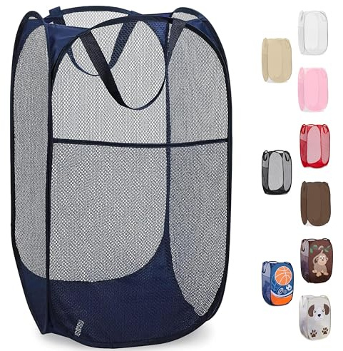 Handy Laundry Collapsible Mesh Foldable Hamper 14 x 14' x 24 Navy Blue