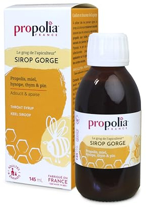 PROPOLIA - Sirop Gorge - Apaise la gorge, calme la toux et dégage les voies respiratoires - Propolis, Miel, Thym, Pin & Citron - 100% naturel - Dès 6 ans - Fabriqué en France - 145 ml