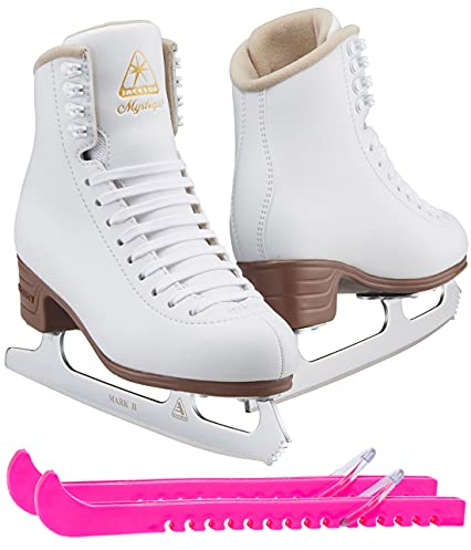 Jackson Ultima JS1490 Mystique Womens Figure Ice Skates/Color: White/Width: Medium/Size: Adult 5 Bundle with Guardog Skate Guards
