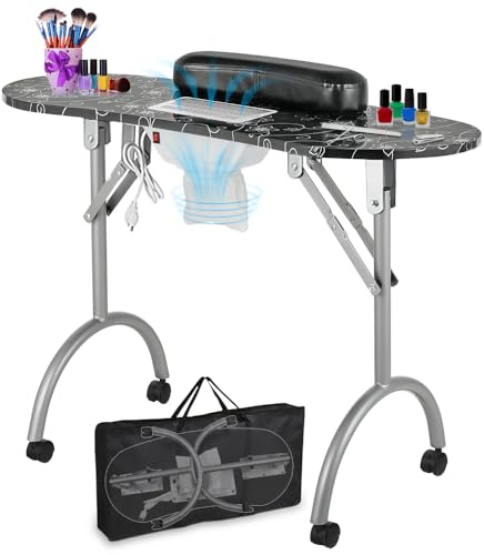 LEIBOU Table de manucure Professionnelle Pliante Portable ventilée avec Ventilateur et Sac (88,9 x 40,6 x 71,1 cm) Noir 35''x 16''x 28''