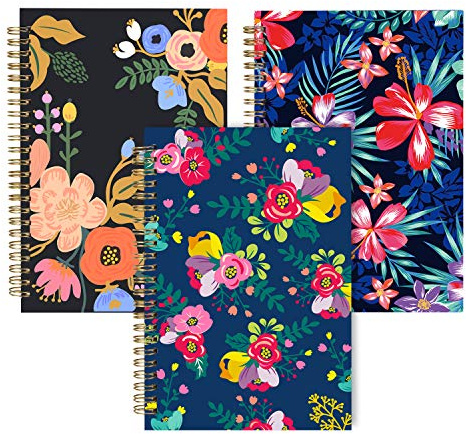 XYark Dot Grid Notebook Spiral, Flower A5 Dotted Bullet Grid Journals Bulk, 100GSM Thick Paper Travel Journal Set, Hard Cover, Wirebound Diary Planner, 75 Sheets per Book, 5.7x8.3 inch, 3 Pack