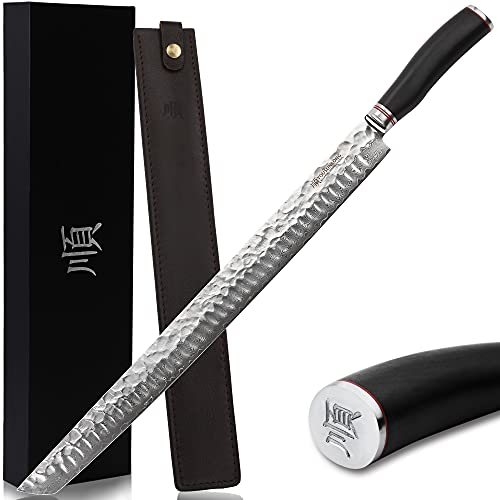 YOUSUNLONG Coltello Sakimaru 430 mm - Coltello Yanagiba definitivo Coltello Sujihiki Adatto per il taglio di grandi salmoni Maguro Tuna - Manico in ebano con fodero in pelle