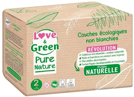Love & Green - Capa ecológica (35 capas, tamaño 2 mini (3 a 6 kg)