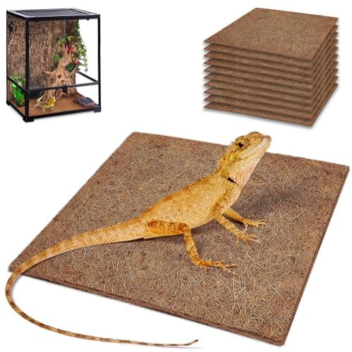 ZeeDix 10 Pcs Reptile Carpet, 12X12 inch Natural Coconut Fiber Liner Mat Flooring Accessories for Reptile Tank - Bearded Dragon Tortoise Lizard Turtle Snake Leopard Gecko Substrate Bedding