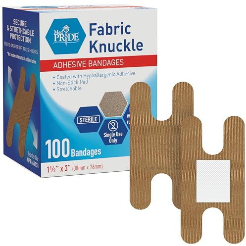 MED PRIDE 100 Sterile Fabric Fingertip, Finger, and Knuckle Bandages – Latex and Rubber Free Hypoallergenic, 1.5in X 3in
