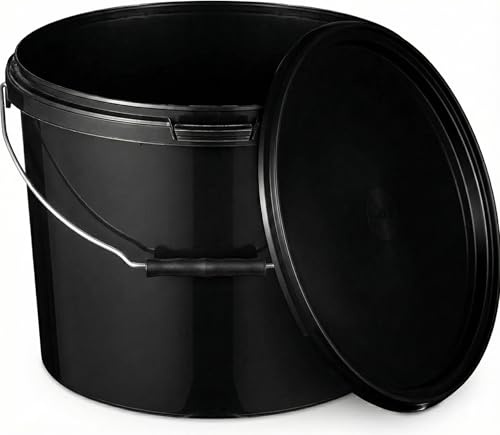 BenBow Secchio con coperchio 10l nero 100x 10 litri - alimenti sicuri, stabile, ermetico, antigoccia, inodore - contenitore in plastica con manico - vuoto