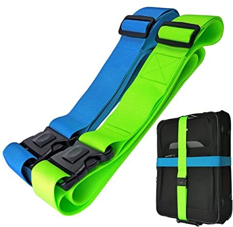 Koffergurte 2 Stück Kofferband mit Verriegelung und Kreuzgurt Funktion | Kofferbänder auffällig 2er Set Blau-Gelb | 5 cm x 205 cm von taschenmann2005