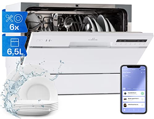Klarstein Lavastoviglie Incasso 6 Coperti, Silenziosa con 7 Programmi di Lavaggio, Facile Installazione, Mini Lavastoviglie, per Casa e Ufficio, in Acciaio inossidabile, Bianco